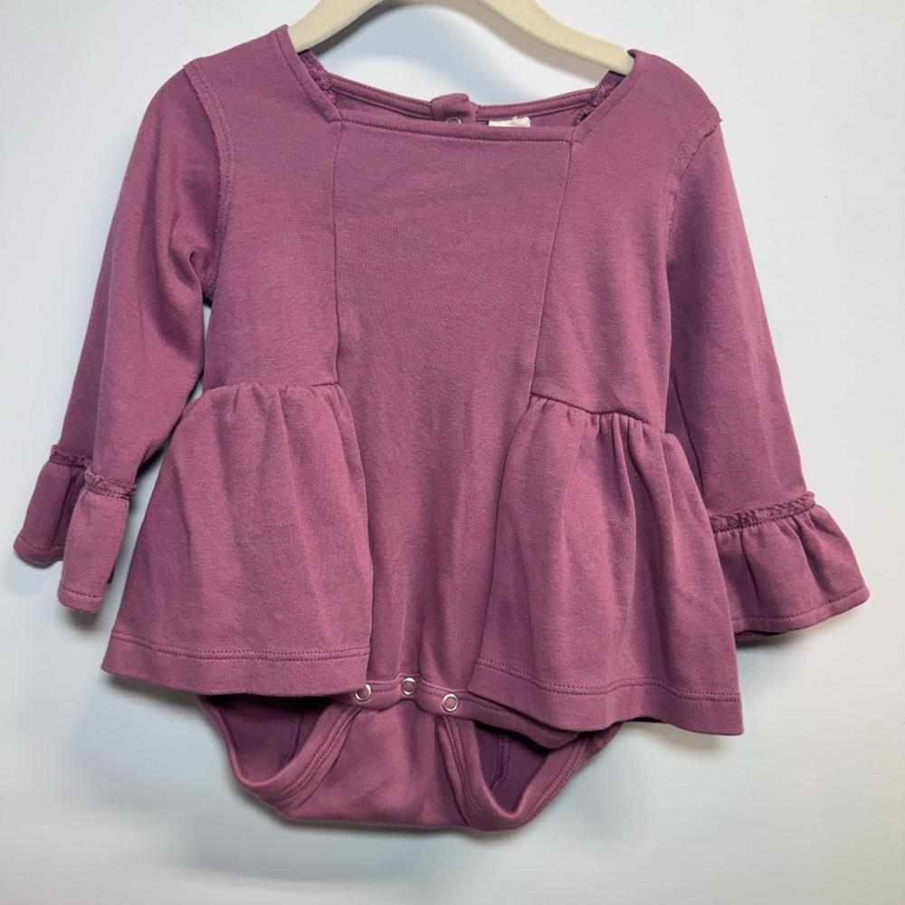 KGirls' Long-Sleeve Mauve Peplum Bodysuit Top